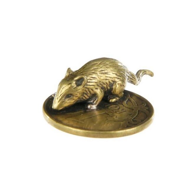 Breloque souris avec pièce de monnaie pour porte-bonheur en matière d'argent